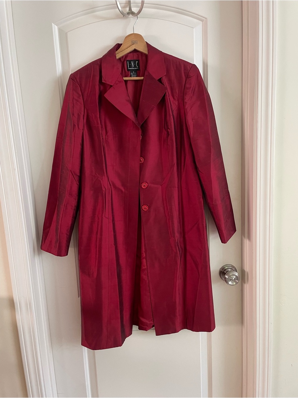 INC International Concepts Deep Wine Red Single-Breasted Trench Coat